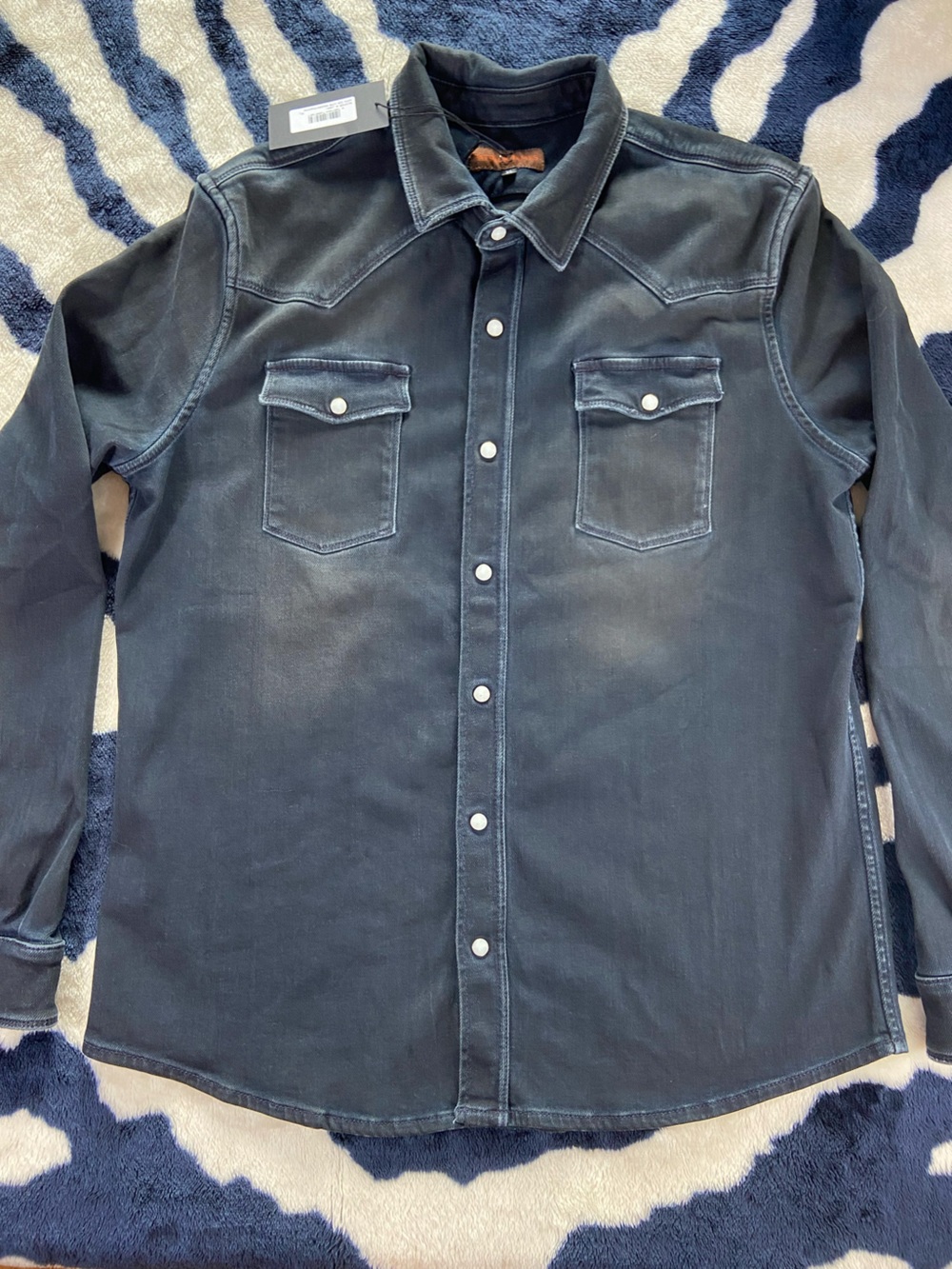 NWT New Patrick James Roper Denim Jean Western Distressed Pearl Snap Shirt XL